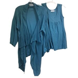 Alice Blue NEW Twin Set Open Cardigan Lightweight Drapey Tank Top Cotton Knit M